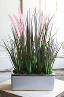 kompozycja z trawami w białej donicy, Pianisto, wys.45cm