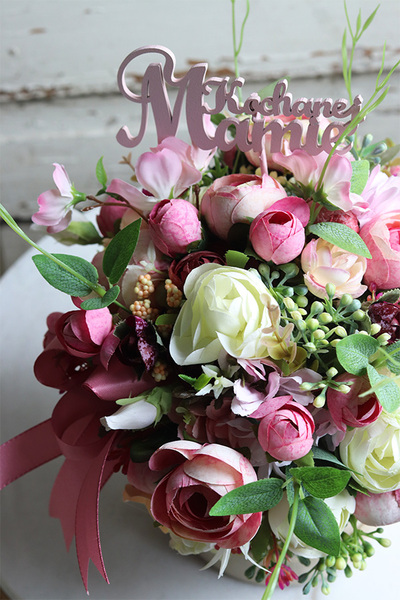 Dzień Mamy 2, różowy flowerbox z napisem, wys.29cm 