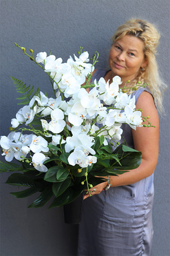 Biała Orchidea, bukiet nagrobny we wkładzie, dł.60cm