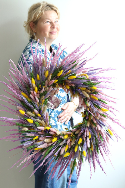 Jajo Pastelowe, dekoracyjny wianek z suszem