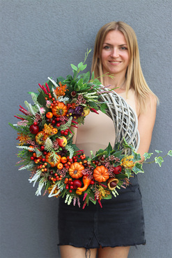 Jesienne Wspomnienie, jesienny wianek z dyniami, śr.45cm