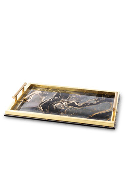 Lava Moon Gold B, dekoracyjna taca ze wzorem, wym.5.5x43x30cm