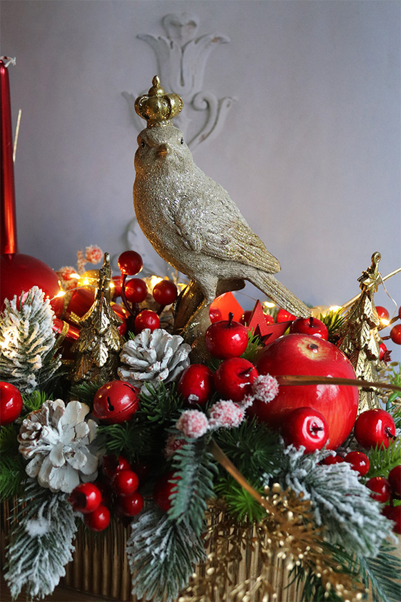 Bird in Crown, świąteczny stroik LED w naczyniu