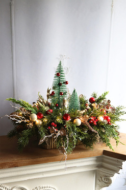 Złota Melodia, świąteczny stroik LED w naczyniu, wym.43x63cm 