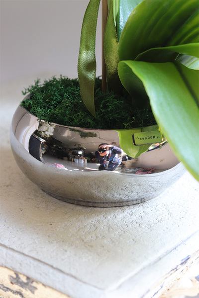 Mini Piano Silver Purple, sztuczny storczyk w lustrzanej donicy