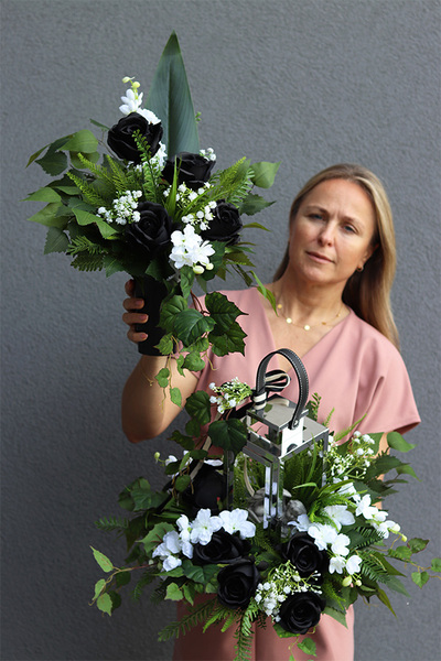 Angelo White&Black, bukiet nagrobny we wkładzie