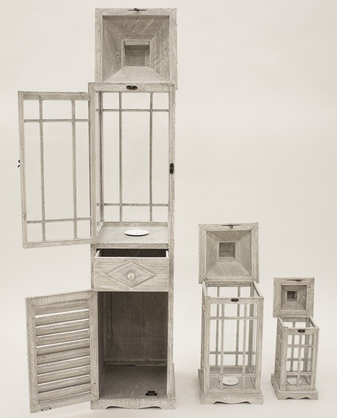 Andalouse White, drewniany lampion / latarenka, kpl.3szt