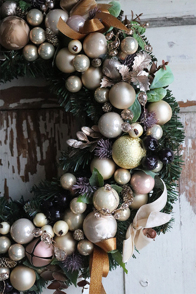 Golden Winter, świąteczny złoty wianek, śr.39cm