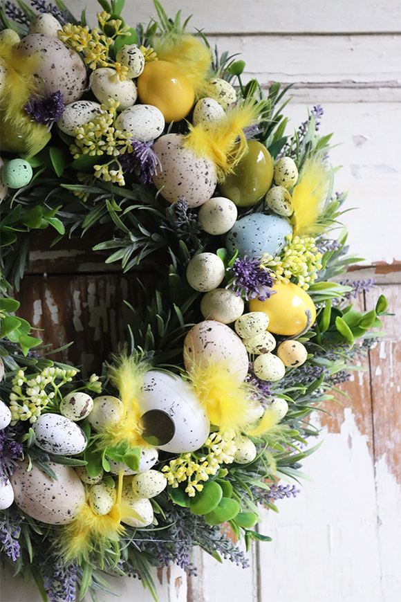 atrakcyjny wielkanocny wianek z jajkami, Yellow, śr.30cm 