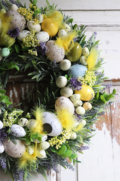 atrakcyjny wielkanocny wianek z jajkami, Yellow, śr.30cm 