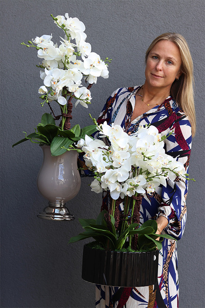 Pucharina Beige, sztuczny storczyk w ceramicznym pucharze