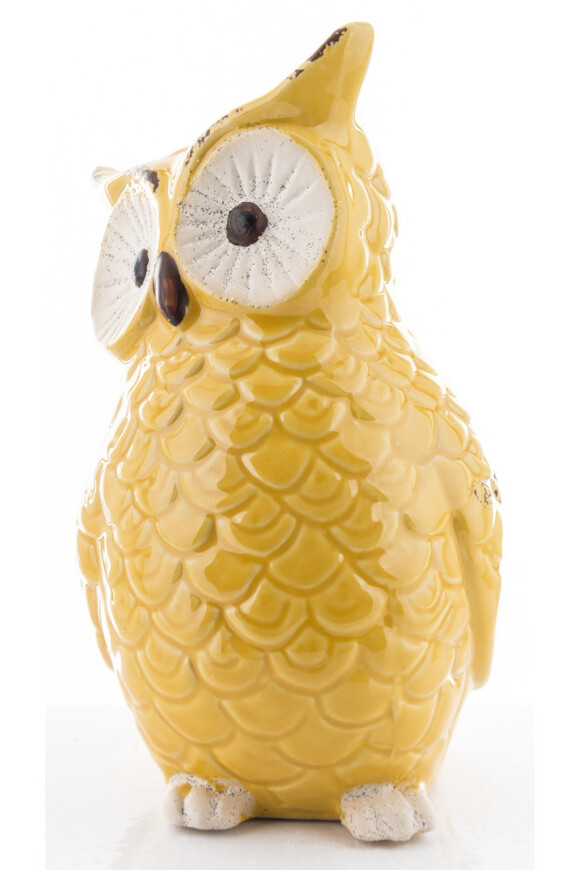 Cottage Owl, ceramiczna figurka sowy, żółta