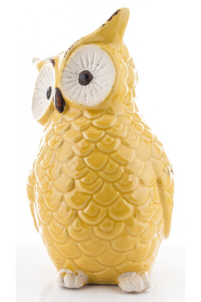 Cottage Owl, ceramiczna figurka sowy, żółta