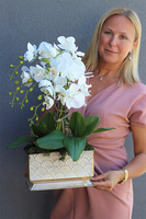 Metalli Orchid, sztuczny storczyk w metalowej donicy