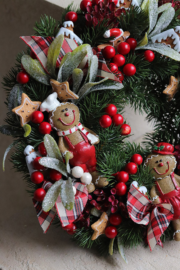 Piernikowe Ludki, świąteczny wianek na drzwi