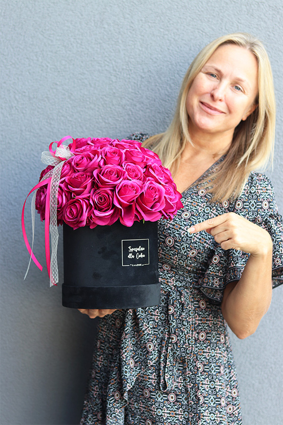 flowerbox na prezent Przeprosiny w welurowym pudełku, wys.35cm