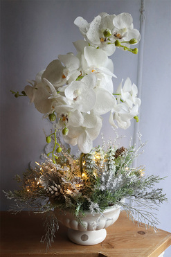 Frozen Orchid, elegancki storczyk zimowy w pucharze LED, wys.60cm
