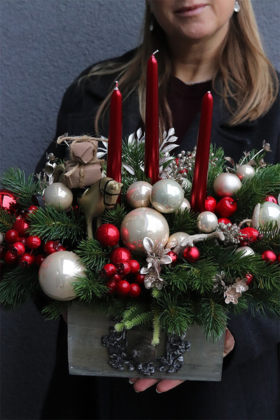 Klasyka Świąteczna, stroik świąteczny w skrzynce