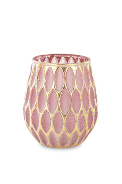 Strawberry Dream, świecznik różowo-złoty, wym.14x11cm