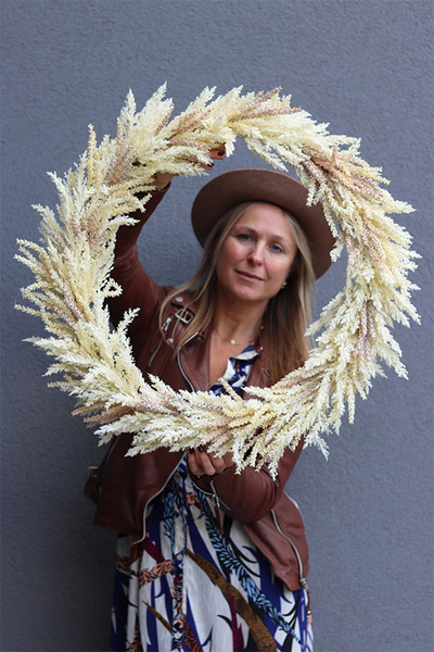 Boho Kłosy, duży wianek ze sztucznego suszu