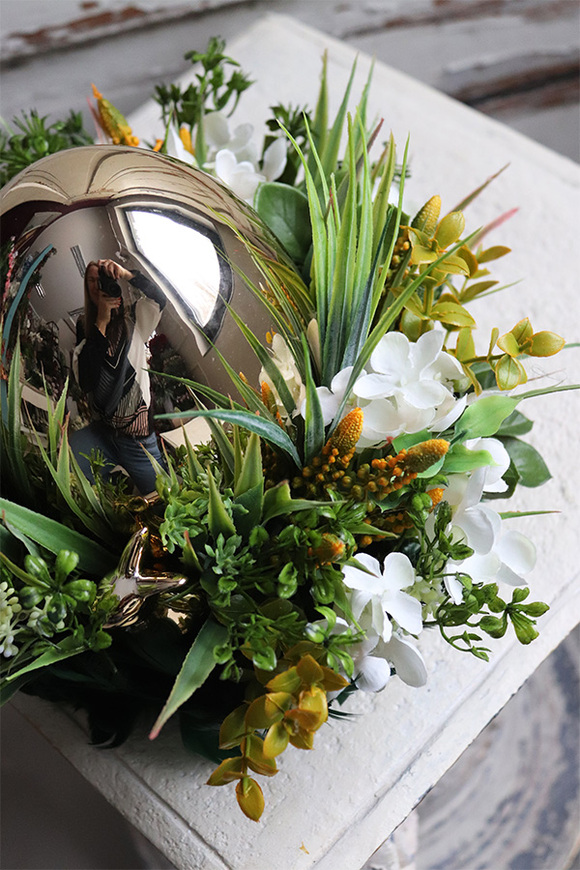 Green Birds, wielkanocny stroik z piórami, śr.22cm