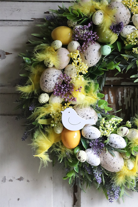 atrakcyjny wielkanocny wianek z jajkami, Yellow, śr.30cm