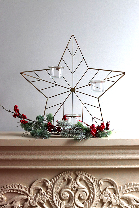 Star Red Winter, świąteczny stroik na świeczniku