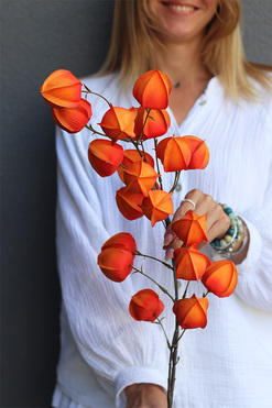 Miechunka, gałązka sztuczny kwiat, pomarańczowa, 1 szt., dł.98cm