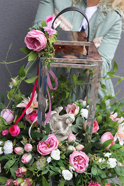 Angelo Garden Pink, lampion nagrobny z kwiatami, wys.64cm  