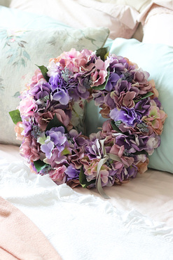 Fioletowe Hortensje, gęsty wianek na drzwi, śr.40cm 