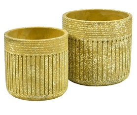 Boho A (większa), osłonka doniczka w prążki, żółta, wym.18.5x17.5cm