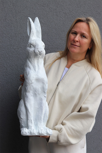 Zając Angielski White, duży zajączek wielkanocny figurka