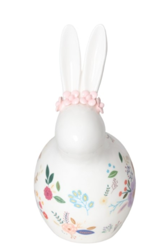 Floral Easter, figurka zając wielkanocny w kwiatki F, wym.11.7x18.2x24.7cm