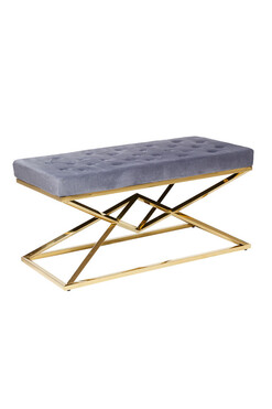 Everson Simple, ławka z welurowym obiciem, szaro-złota, wym.97x44x46cm