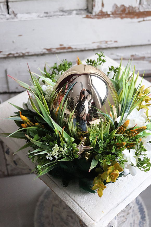 Green Birds, wielkanocny stroik z piórami, śr.22cm