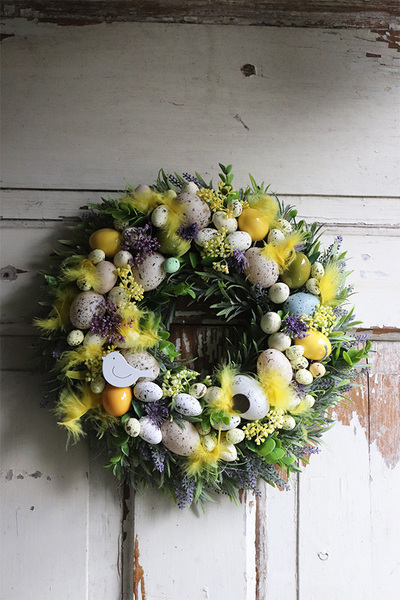 atrakcyjny wielkanocny wianek z jajkami, Yellow, śr.30cm 