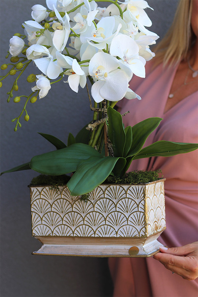 Metalli Orchid, sztuczny storczyk w metalowej donicy