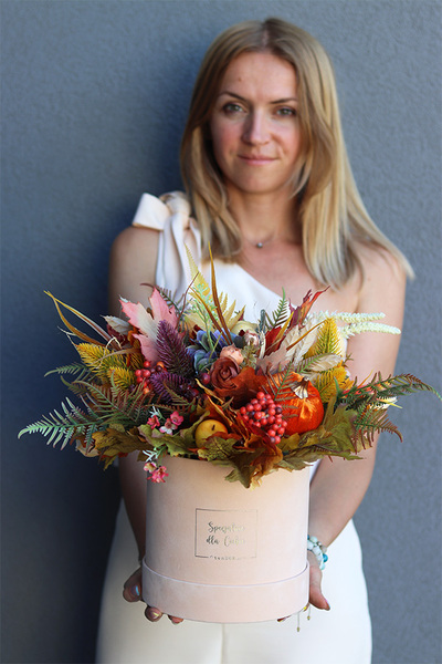 Beria, welurowy flowerbox jesienny, wym.34x34cm