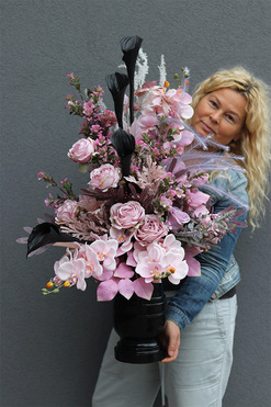 Ellegancja Vinn, nowoczesny bukiet nagrobny w wazonie, wys.90cm 