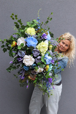 Blusilda Belia 2, niebiesko-zielona wiązanka nagrobna, dł.100cm 