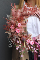 Boho Pink House, asymetryczny wianek dekoracyjny