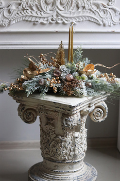 Gold Forest, świąteczny stroik ze świecami na tacce, wym.33x65cm 