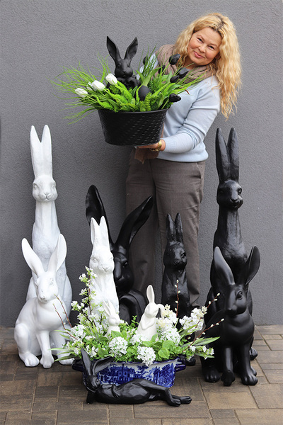 Zając Angielski White, duży zajączek wielkanocny figurka