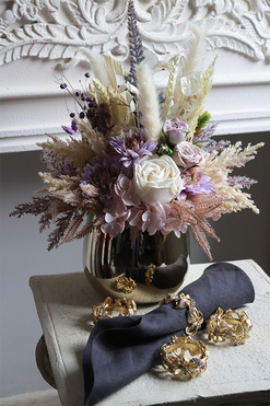 Fioleto Boho, kompozycja kwiatowa z suszem, wys.38cm