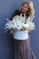 Pumpkin Creme Boho, jesienny flowerbox z dyniami, wy.45x46cm