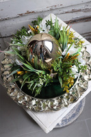 Green Birds Silver, wielkanocny stroik z piórami, śr.35cm