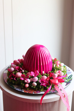 Fuksjove Love, stroik wielkanocny na talerzu z jajem, wym.16x32cm 