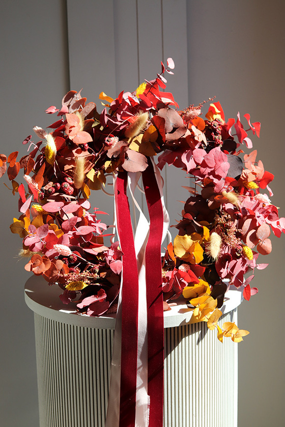 Boho Nemre, dekoracyjny wianek ze stabilizowanych roślin, śr.45cm