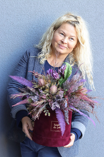 Wiśniowa Medina Big, welurowy flowerbox jesienny