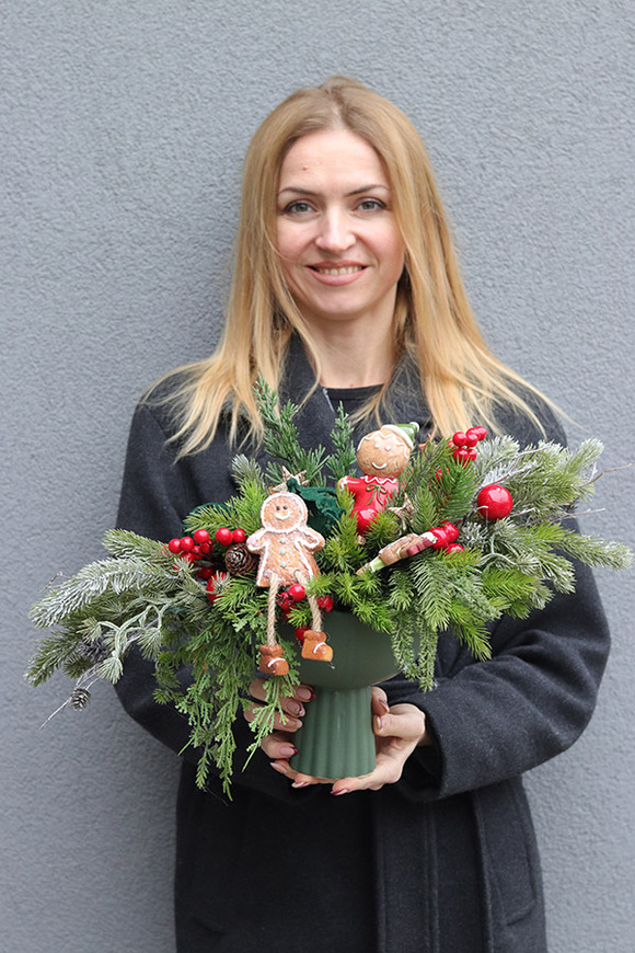 Piernikowe Harce, stroik świąteczny z piernikowym ludkiem